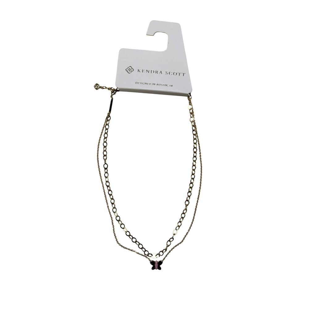 Kendra Scott Butterfly Layered Necklace 14K Gold Over Brass Pink Adjustable